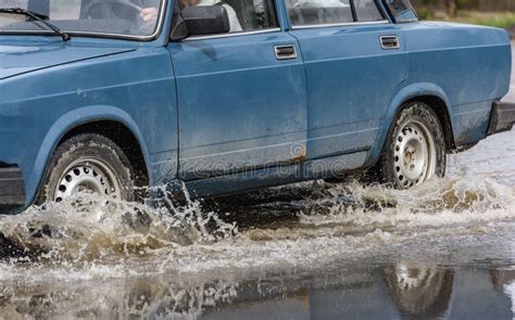 Car Rain Puddle Splashing Water Stock Photo Image Of Automobile