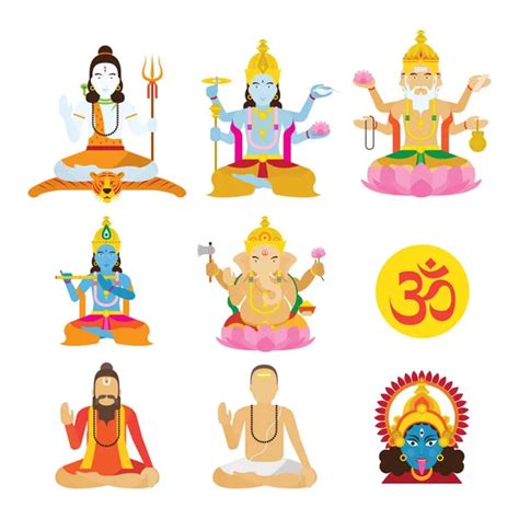 Brahma Indian Many Faced God Great God Of Creation Cartoon Vector