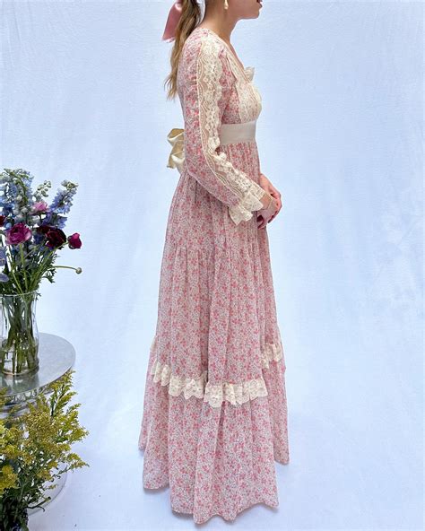 Vintage Gunne Sax Long Sleeve Floral Maxidress For Sale At 1stDibs