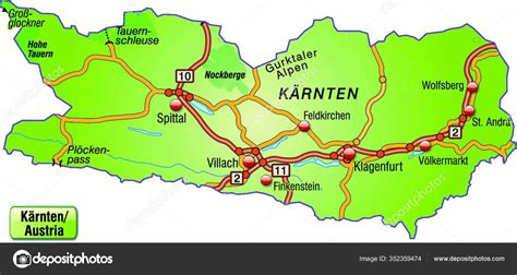 Carintia Austria Como Mapa Insular Con Red Transporte Debido Atractivo