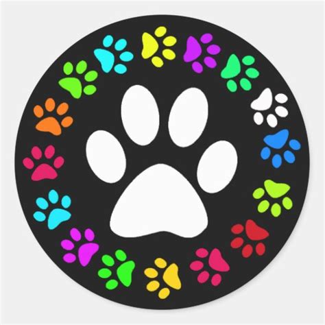 COLORFUL PAW PRINTS CLASSIC ROUND STICKER | Zazzle