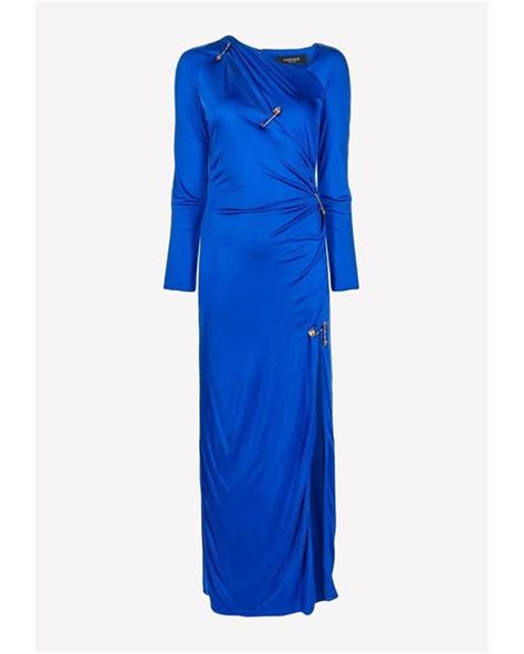 Versace Synthetic Safety Pin Long Sleeved Maxi Dress In Blue Lyst