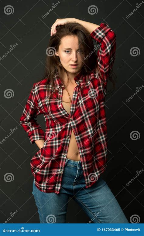 Country Style Woman Wear Checkered Shirt Rustic And Country Attractive Girl People Youth