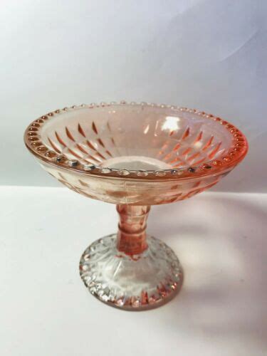 Jeanette Depression Glass Pink Windsor Diamond Pattern Footed Compote