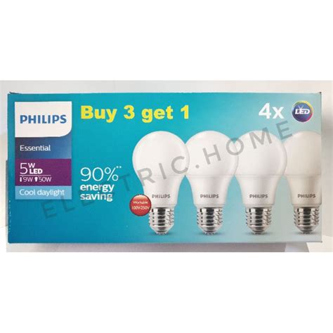 Jual Paket Isi 4 Lampu PHILIPS LED Essential 5 WATT 5W PUTIH LED PAKET