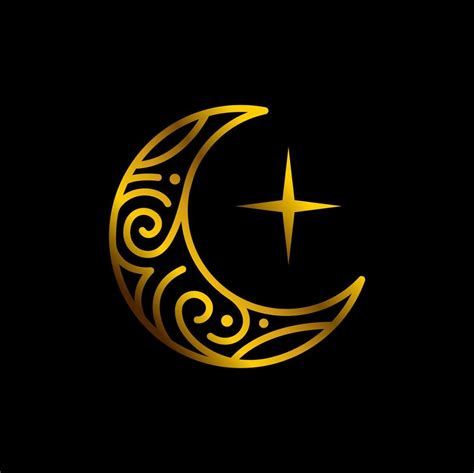 Elegante Luna De Oro Creciente Y Estrella Logo Diseño Línea Icono