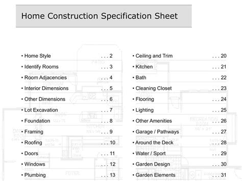 Custom Home Spec Sheet Template