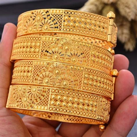 24k Dubai Gold Plated Bangles Set Of 2 Clasp Opening Size 24 Etsy