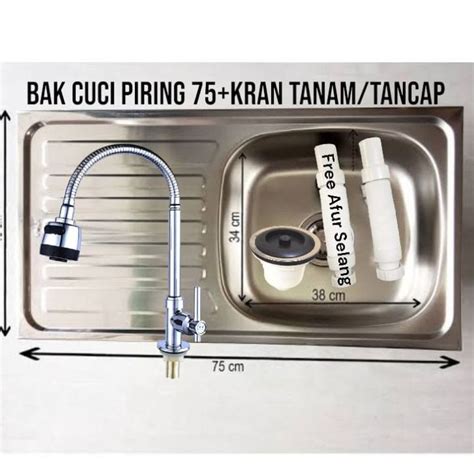 Wastafel Sink Dapur Bak Cuci Piring Ukuran 75x40 Plus Kran Tanam