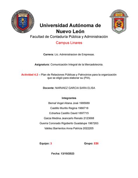 Ev Equipo Coim Evidencia Universidad Aut Noma De Nuevo Le N