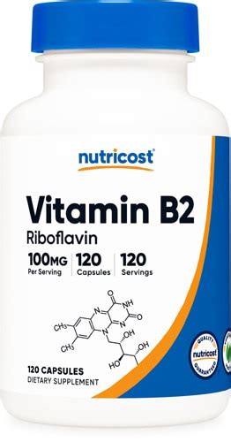 Nutricost Vitamin B2 Riboflavin 100 Mg 120 Capsules Vitacost