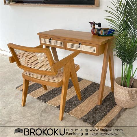 Jual Meja Kerja Minimalis Mid Century Modern Kayu Jati Bhf Brokoku