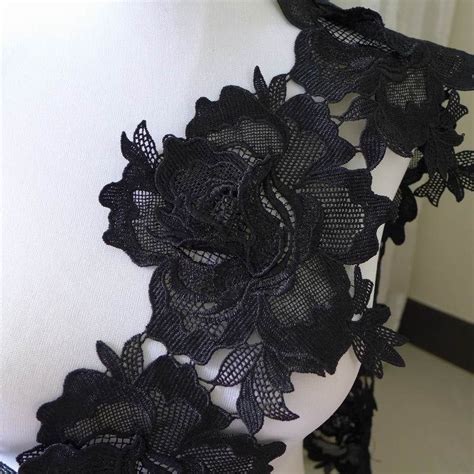 Roses Trim Black Venice Lace Trim Black Roses Applique Rose Large