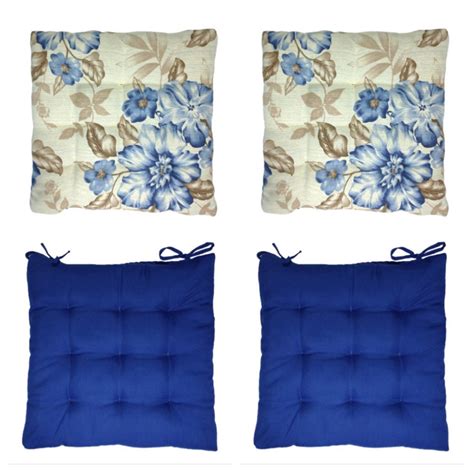 Jogo Assento Para Cadeira Banco Almofadas Futon X Flores Azul E