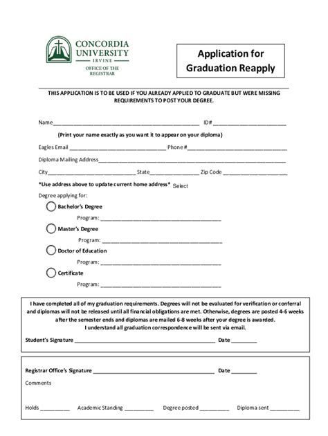 Fillable Online Application For Graduation Reapply Fax Email Print