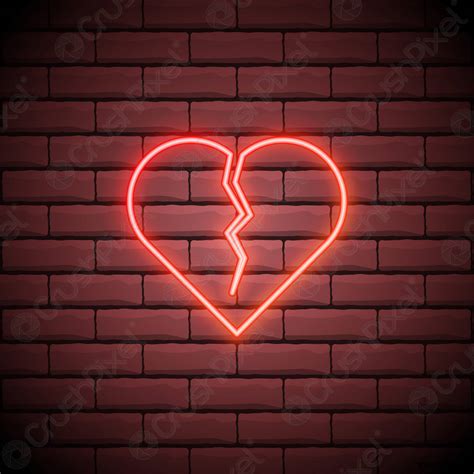 Broken Heart Neon Light Icon Heartbreak Glowing Sign Beak Up Stock