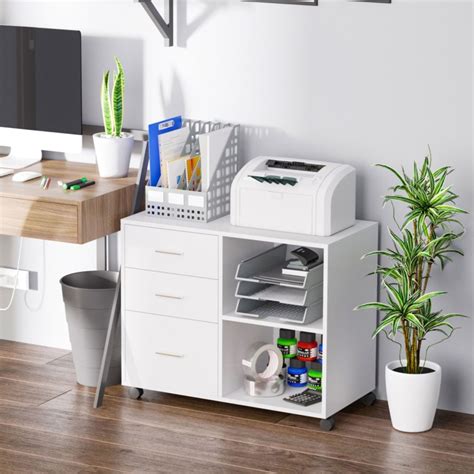 Homcom Printer Stand With 3 Drawers Shelves Mobile Printer Table With