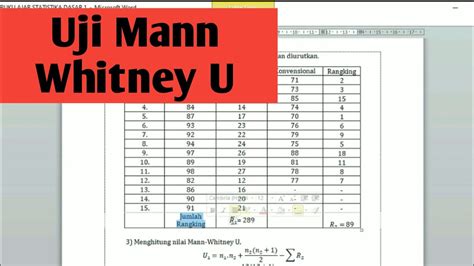 Statistik Non Parametrik Uji Mann Whitney U Dengan Perhitungan Manual