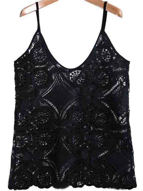 Black Spaghetti Strap Lace Cami Top Sheinsheinside