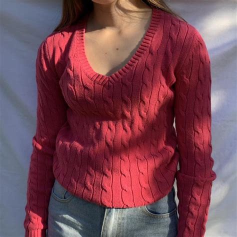 Vintage Pink Tommy Hilfiger Cable Knit Jumper Label Depop