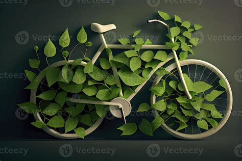 Bicycle Covered With Green Leaf Tendril Eco And Environment Concept