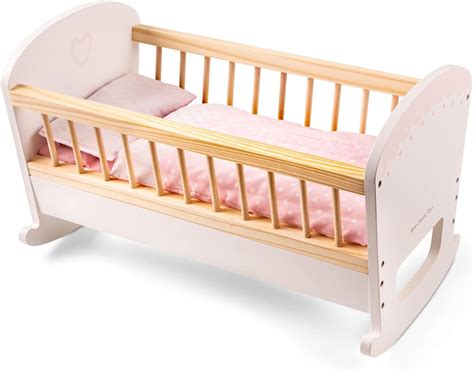 Kidkraft Lil Doll Crib Wooden Dolls Cot With Pink Bedding Toy Cradle