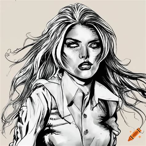 Comic Book Art Of A Blond Woman In White Shirt