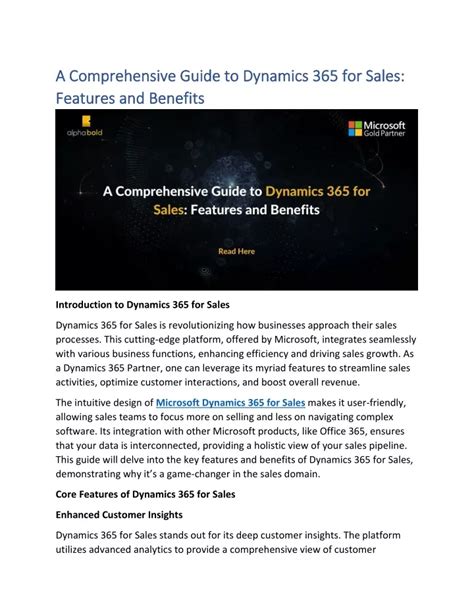 PPT A Comprehensive Guide To Dynamics 365 For Sales Features And