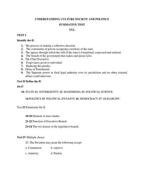 Understanding Culture Society And Politics Docx Summative Test Docx Tvl Pdf