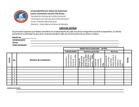 Lista De Cotejo T 233 Cnicas De Evaluaci 243 N Docsity En 2021 Lista De