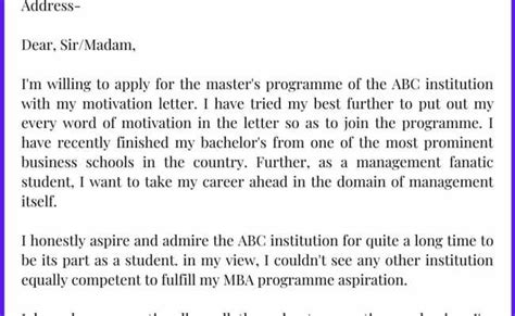 Motivation Letter For Mba Sample With Example Template Otosection