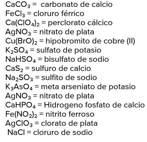 2 Nombre Las Siguientes Sales A AgClO3b K3AsO4c CaS2d Cu BrO 2e