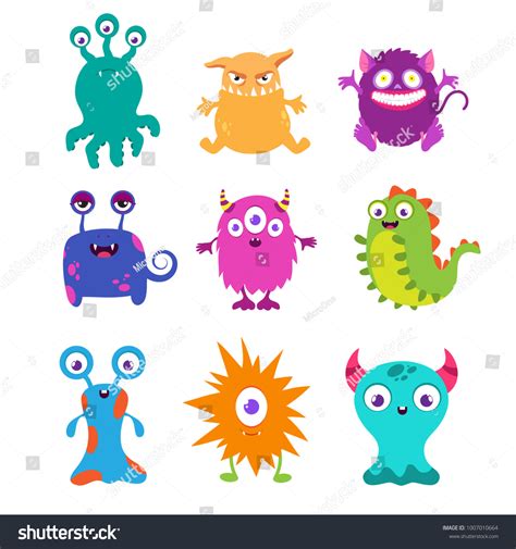 Cartoon Funny Monsters Vector Set Tshirt Vector De Stock Libre De