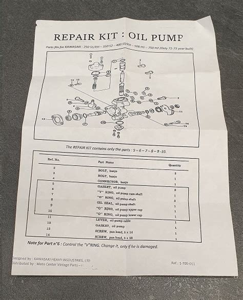 FGD Moto 500 KH KIT REPARATION REFECTION POMPE A HUILE