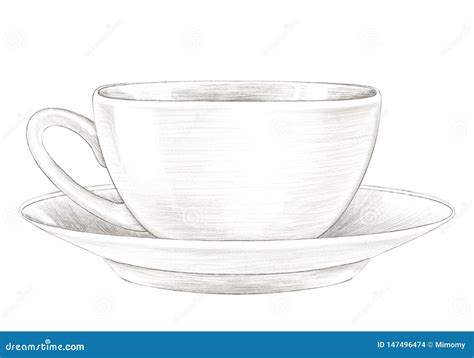 Pencil Drawing with Light Cup with Hot Drink on Saucer Stock ...