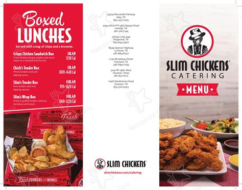 Menu at Slim Chickens restaurant, Helena