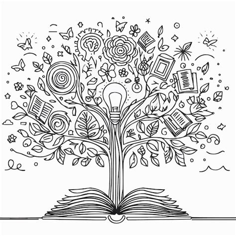 Un dibujo de línea del árbol de conocimiento del libro para la