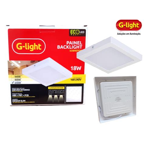 Painel Led 18w Sobrepor Quadrado Backlight 6500K Branco Frio Bivolt