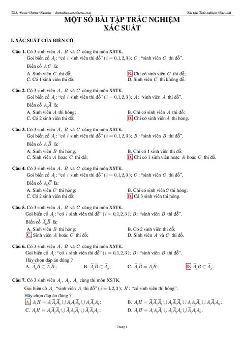 Cẩm nang câu hỏi trắc nghiệm xác suất thống kê để chuẩn bị cho kỳ thi