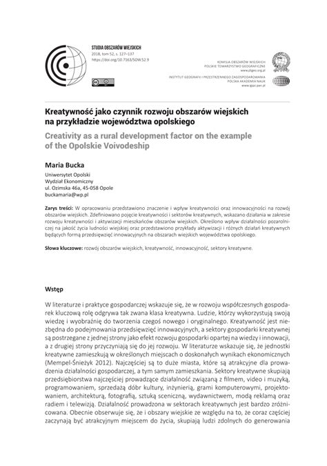 PDF Kreatywność jako czynnik rozwoju obszarów wiejskich na