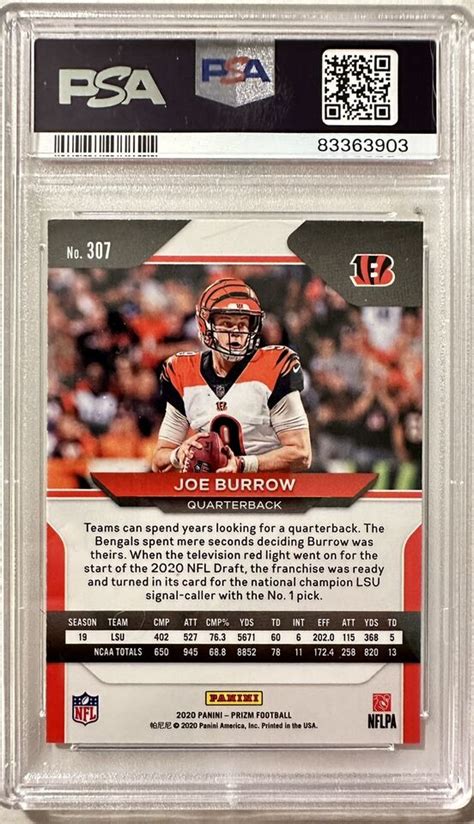 Panini Prizm Joe Burrow Rookie Rc Base Psa Gem Mint