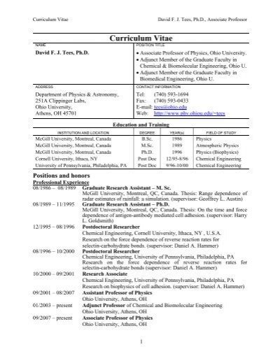 Curriculum Vitae PDF Department Of Physics Astronomy Ohio