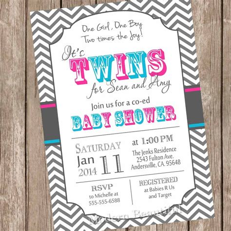 Twins Baby Shower Invitation Twin Girl Twin Boy Boy And