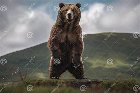 A Powerful And Intimidating Kodiak Bear Standing On Its Hind Legs