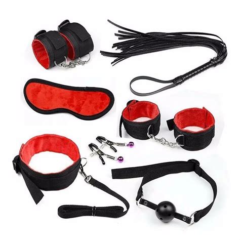 7pcs Sexy Bdsm Set Plush Sex Bondage Kits Handcuffs Whip Gag Nipple