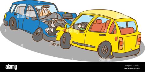 Accidente De Tráfico Situación De Emergencia Coche De Choque De Dibujos Animados Ilustración