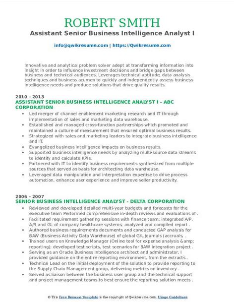 Senior Business Intelligence Analyst Resume Samples Qwikresume