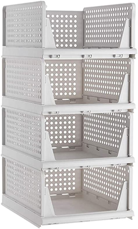 Pinkpum Stackable Plastic Storage Basket Foldable Closet Organizers