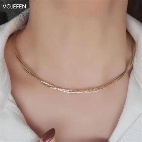 Vojefen Genuine Au750 Luxury Jewelry Rope Necklace 18k Real Gold Mesh