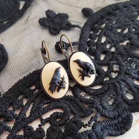 Gotyckie Kolczyki W Stylu Vintage Raven Cameo Dla Kobiet Dziewcz Ce